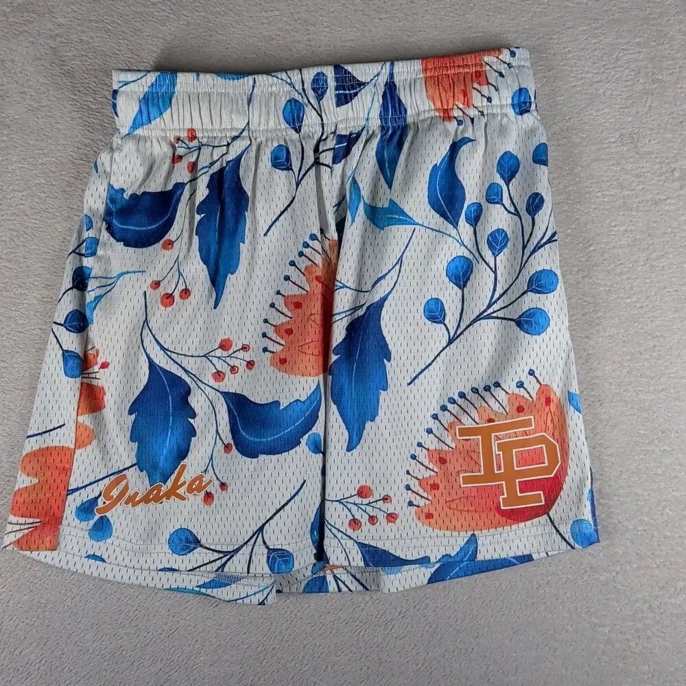 Inaka Power Mesh Shorts Elastic Waist Drawstring Pockets Mens Medium Tropical